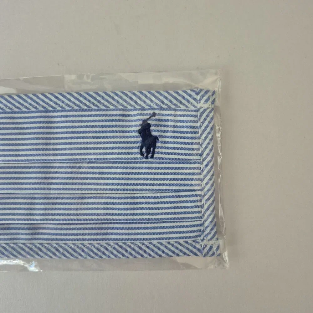 Polo Ralph Lauren Blue and White Striped Face Mask w/ Pouch One Size Sealed